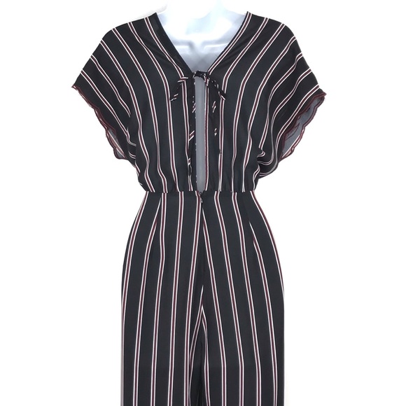 LUSH Dark Blue Red Vertical Line Striped Jumpsuit - Picture 5 of 5